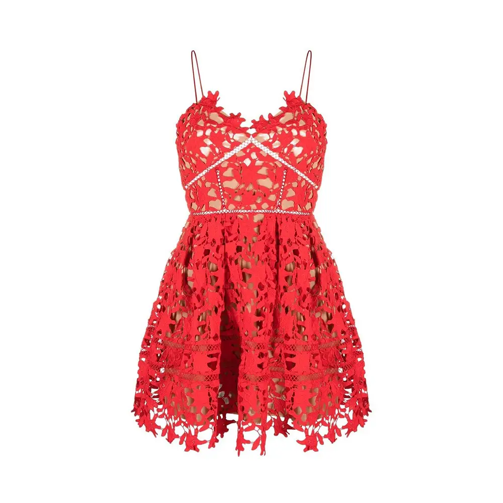 Self Portrait Azaelea Lace Mini Dress Red  voil.id