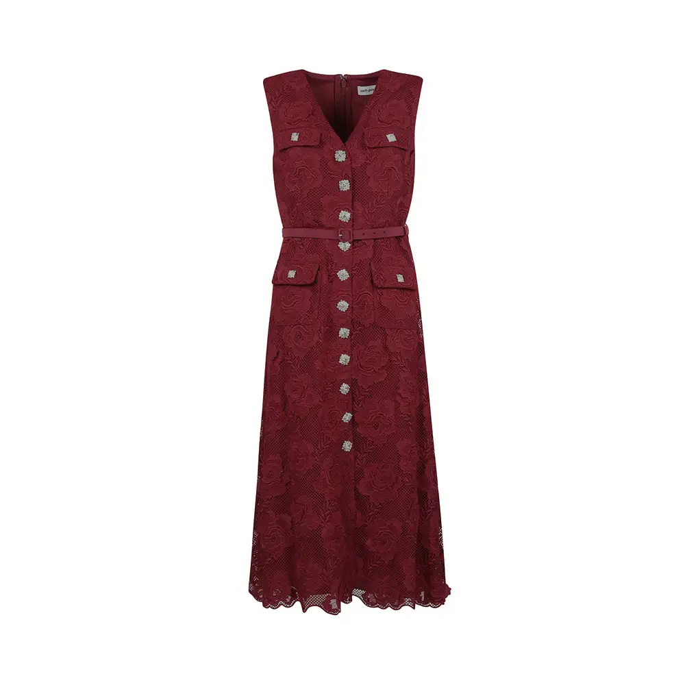 chinese dress ladies Self Portrait 006 Lace Peplum Dress Midi Dress in Burgundy – shopatanna