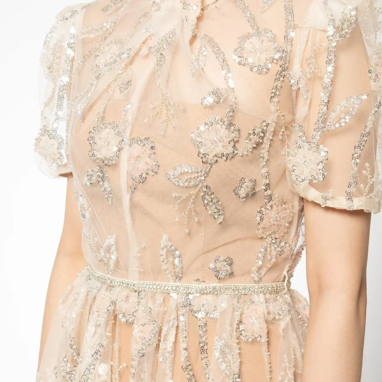 self portrait floral sequin embroidered dress Self-Portrait Pink Sequin Floral Embroidered Short Sleeves Dress Size –  Mine & Yours main image 1
