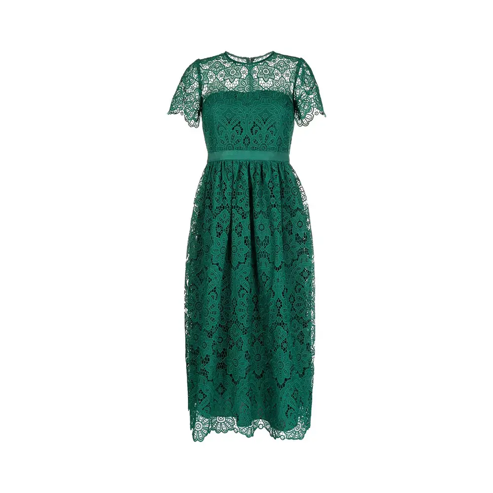 Self Portrait Floral Guipure Midi Dress Dark Green  voil.id