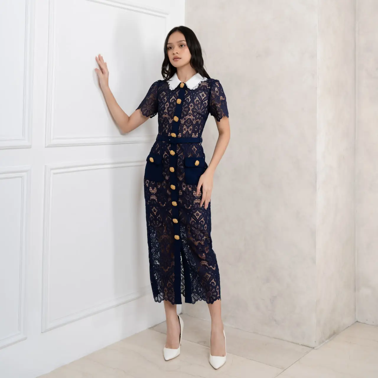 knee length dresses for ladies Floral Lace Midi Dress – VFG Test