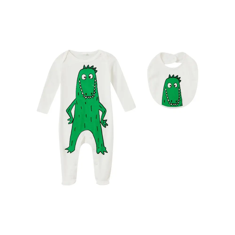 Stella Mccartney Crocodile Sun Smiley Cotton Romper and Bib in