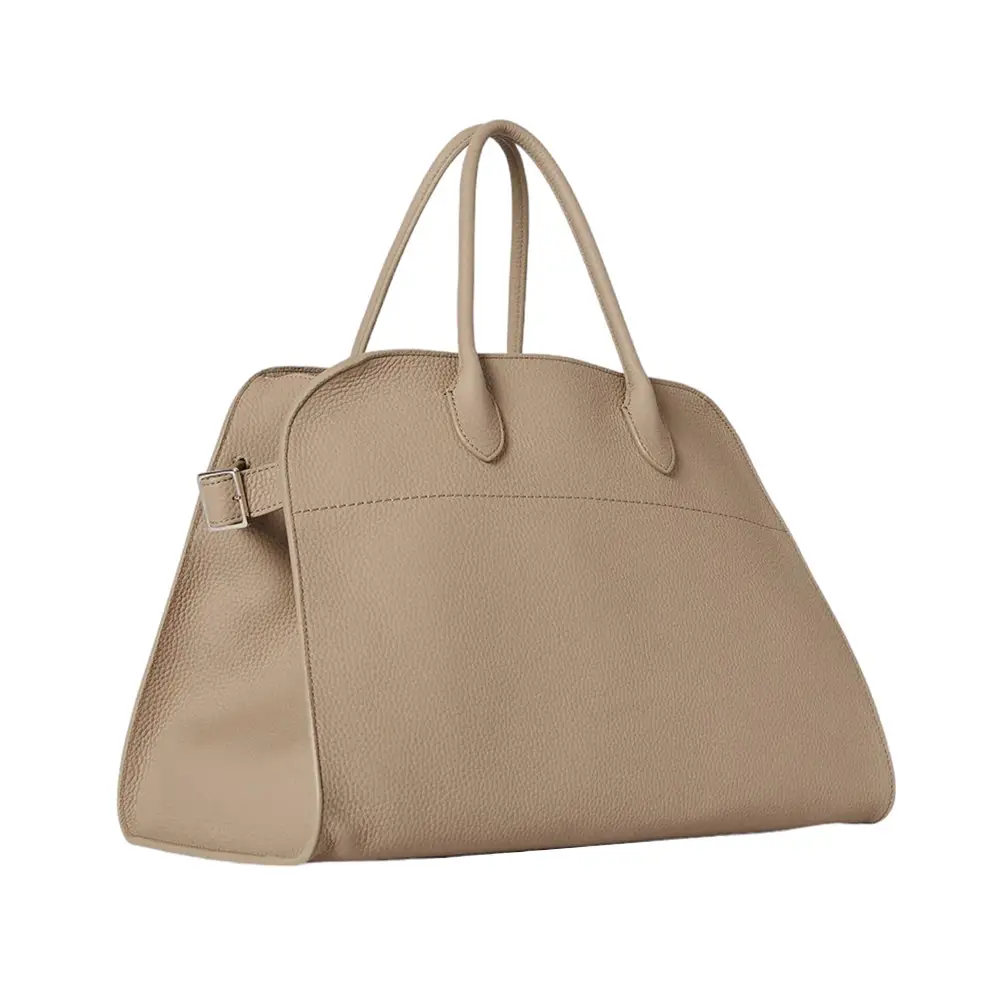 The Row Soft Margaux 15 Grained Leather Handbag Dark Taupe –