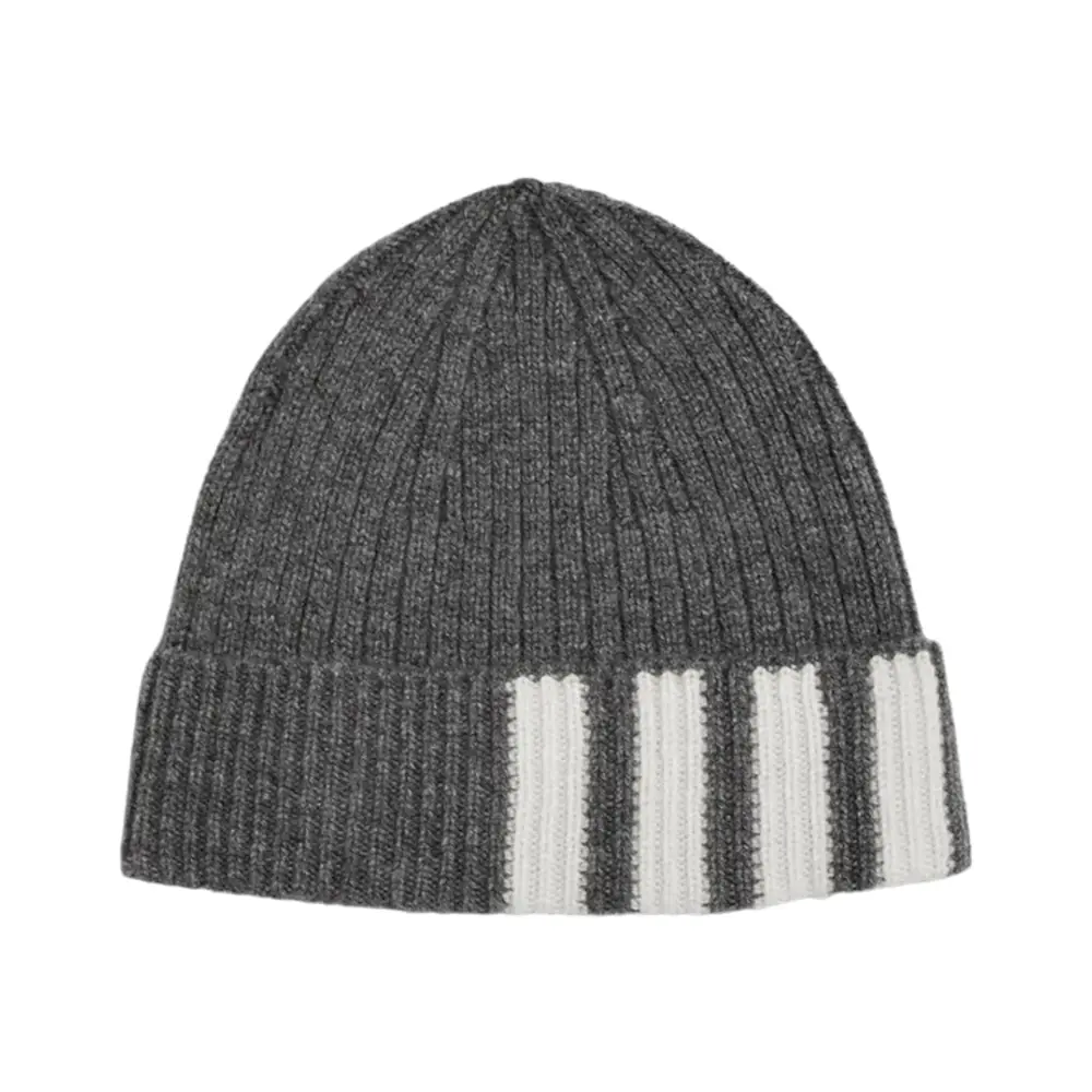 Authentic Thom Browne CASHMERE RIB 4-BAR HAT Thom Browne 4-Bar Cashmere Rib Hat Medium Grey – voilà.id main image 3