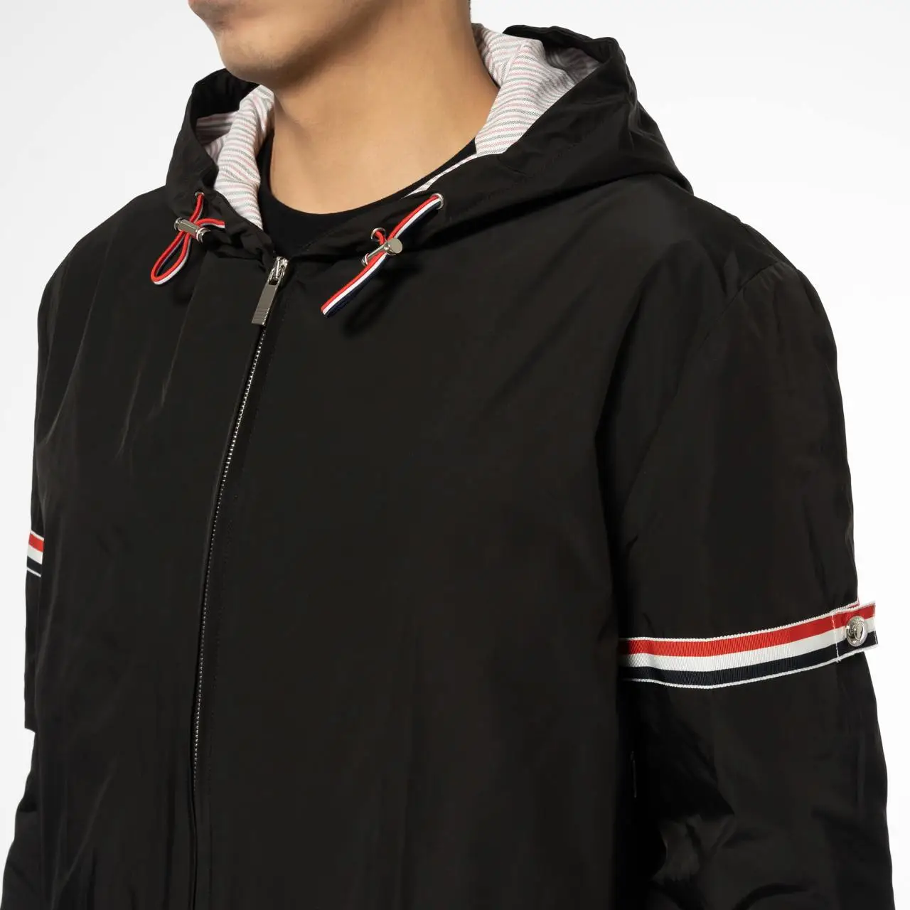 Thom Browne Nylon Tech Armband Hooded Jacket Black –
