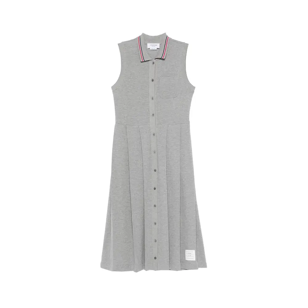 Thom Browne Cotton Waffle Pleated Polo Dress Grey  voil.id