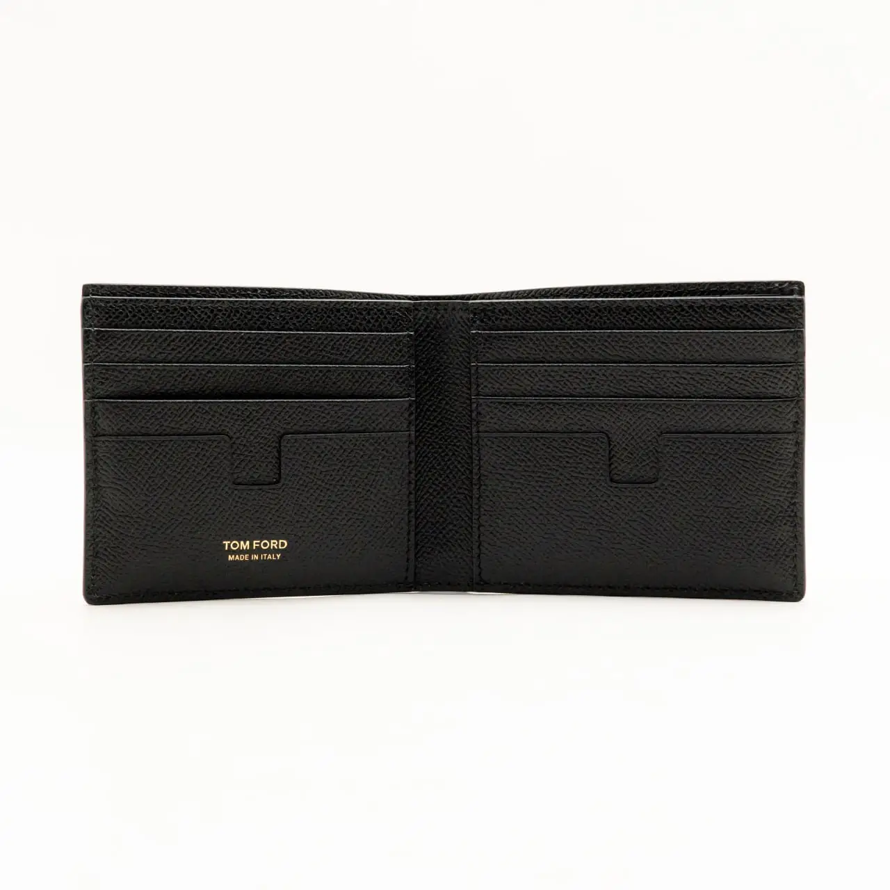 Tom Ford Bifold Saffiano Leather Gold Logo Wallet Black – voilà.id