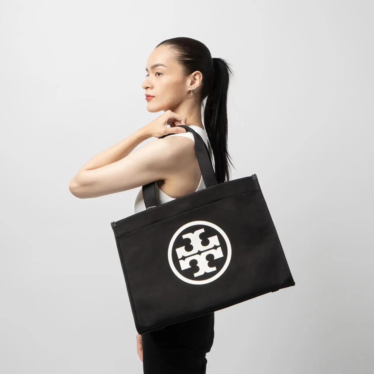 Tory Burch Ella Canvas Tote Bag Black – voilà.id