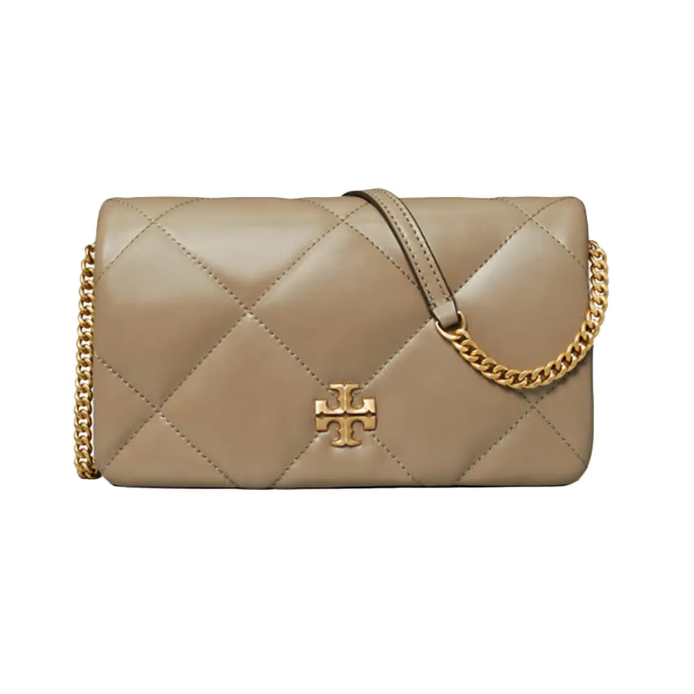 Kira Diamond Quilt Wallet On Chain Taupe Oak