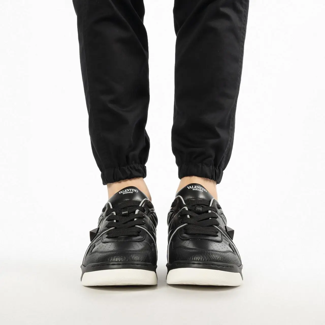Valentino Garavani One Stud Nappa Leather Low-Top Sneaker Black 