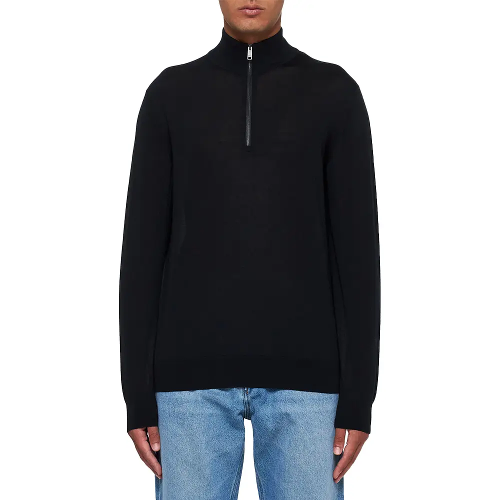 Zegna Zip-Up Wool Mock Sweater Black – voilà.id