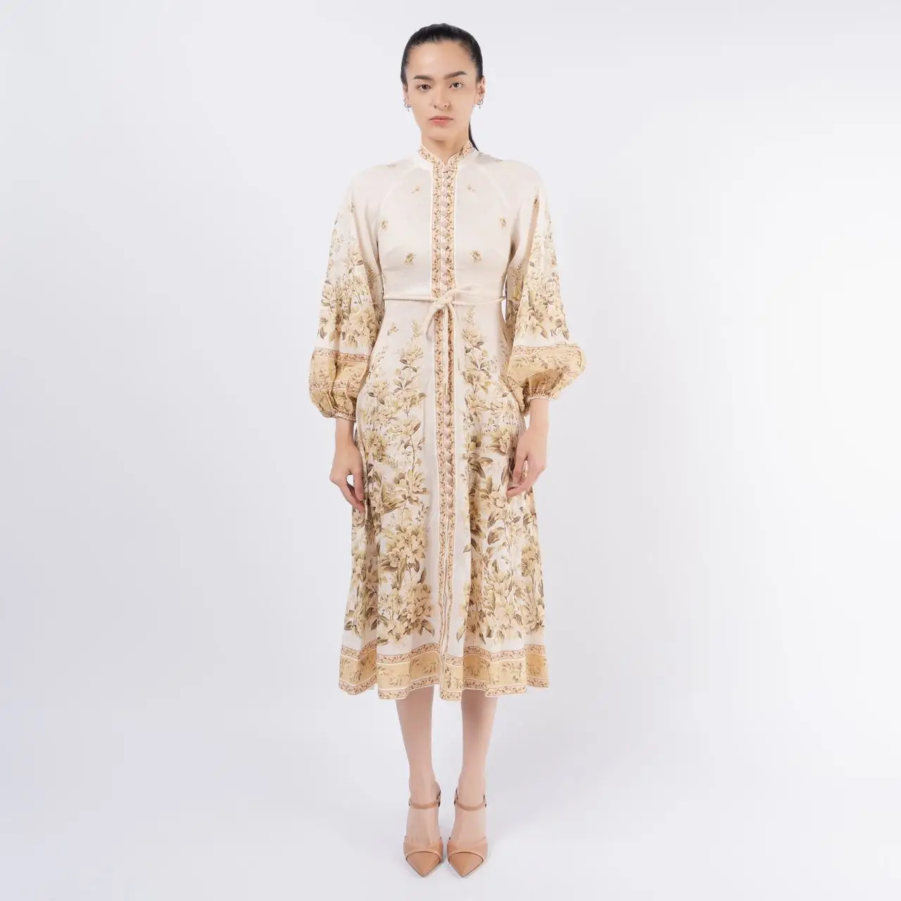 Zimmermann Golden Buttoned Midi Dress Sage Toile Floral voil.id Zimmermann Golden Buttoned Midi Dress Sage Toile Floral voil.id