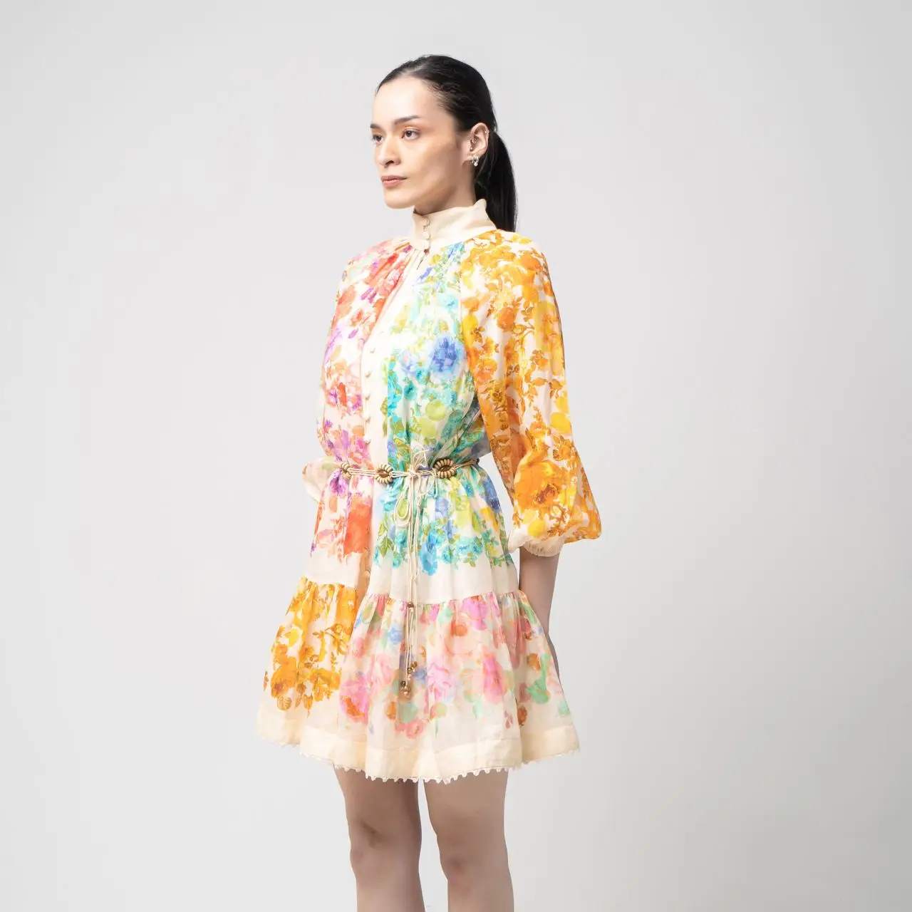 Zimmermann Raie Lantern Mini Dress Multi Floral voil.id Zimmermann Raie Lantern Mini Dress Multi Floral voil.id