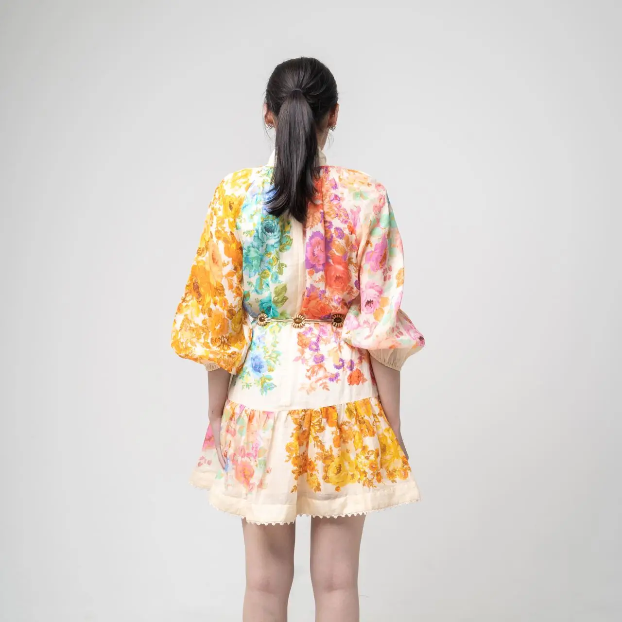 Zimmermann Raie Lantern Mini Dress Multi Floral  voil.id