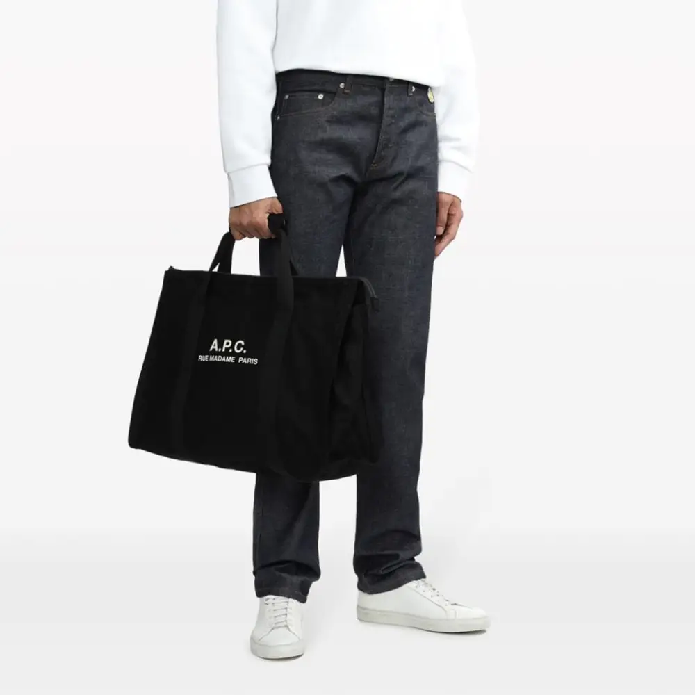 ★A.P.C.★ Recuperation Jim Tote Bag Black CODBMH62230LZZ CO A.P.C. Recuperation Logo-Print Cotton-Canvas Tote Bag for