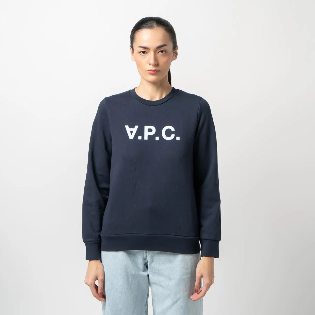 A.P.C Viva Logo Print Fleece Sweatshirt Navy – voilà.id