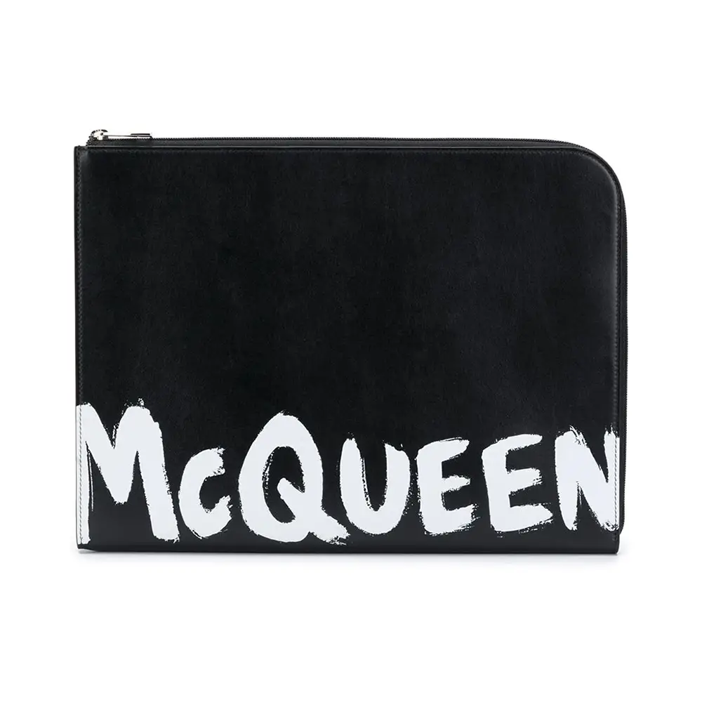 Alexander McQueen Graffiti Document Leather Pouch Black
