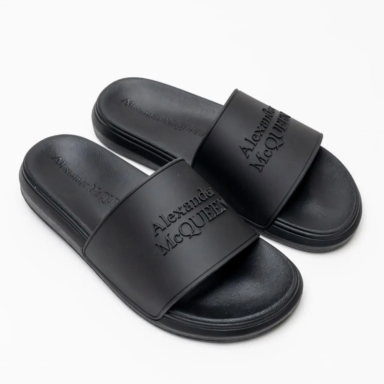 Alexander McQueen Logo Embossed Pool Slides Black Wom – voilà.id
