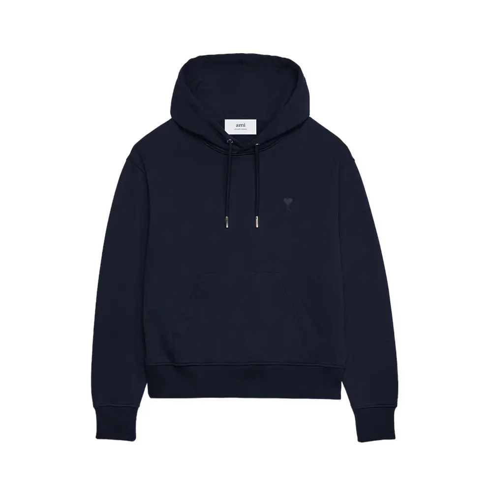 AMI Paris Ami De Coeur Loopback Cotton Hoodie Navy – voilà.id