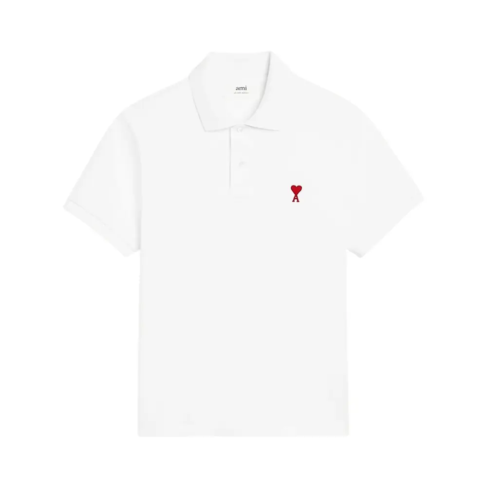 ★★AMI PARIS★★ Red Heart Logo Short Sleeve Polo Shirt Bla AMI Paris Red Ami De Coeur Polo Shirt Navy – voilà.id