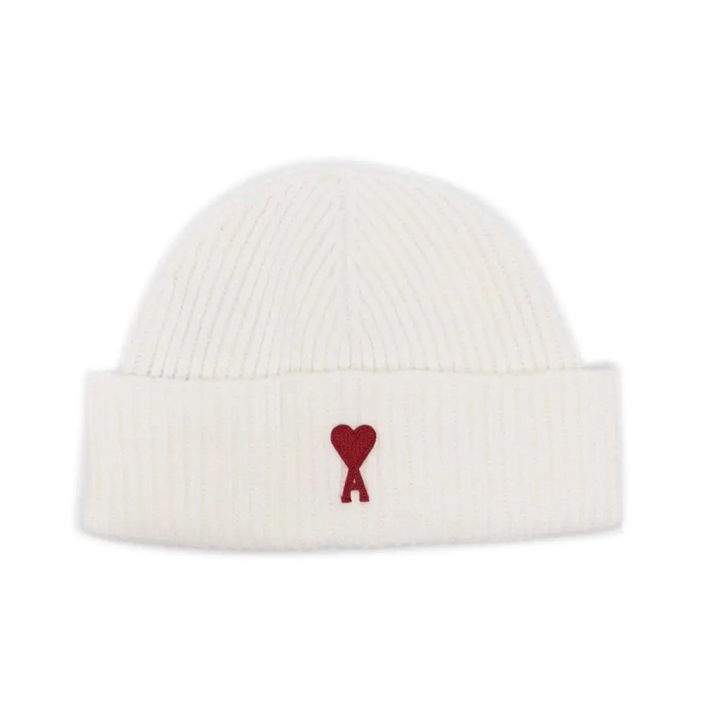 ★関税込み★ AMI PARIS Vergine Wool Hat Heather Grey/Red Red Ami De Coeur Beanie | AMI PARIS