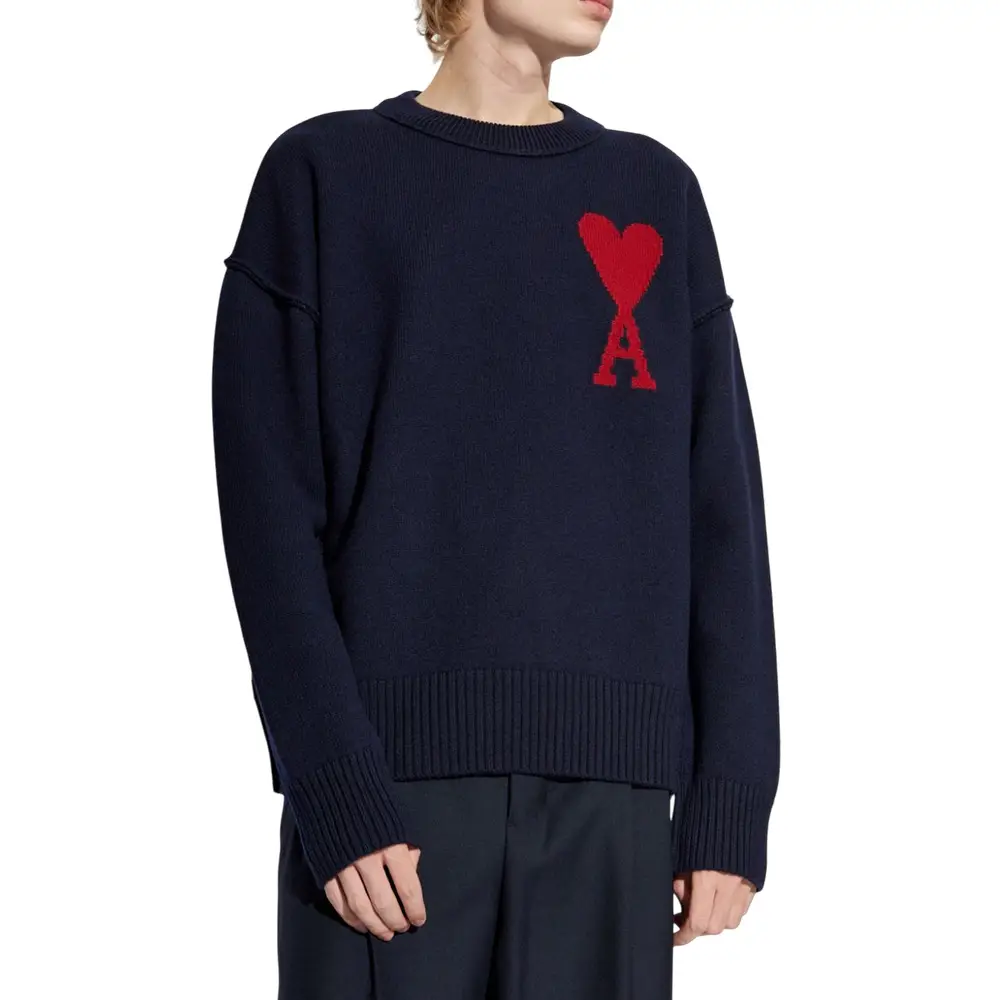 ★★AMI PARIS★★ Red Heart Logo Merino Wool Knit Night Blue 1product-UKS006.018414-Xms-