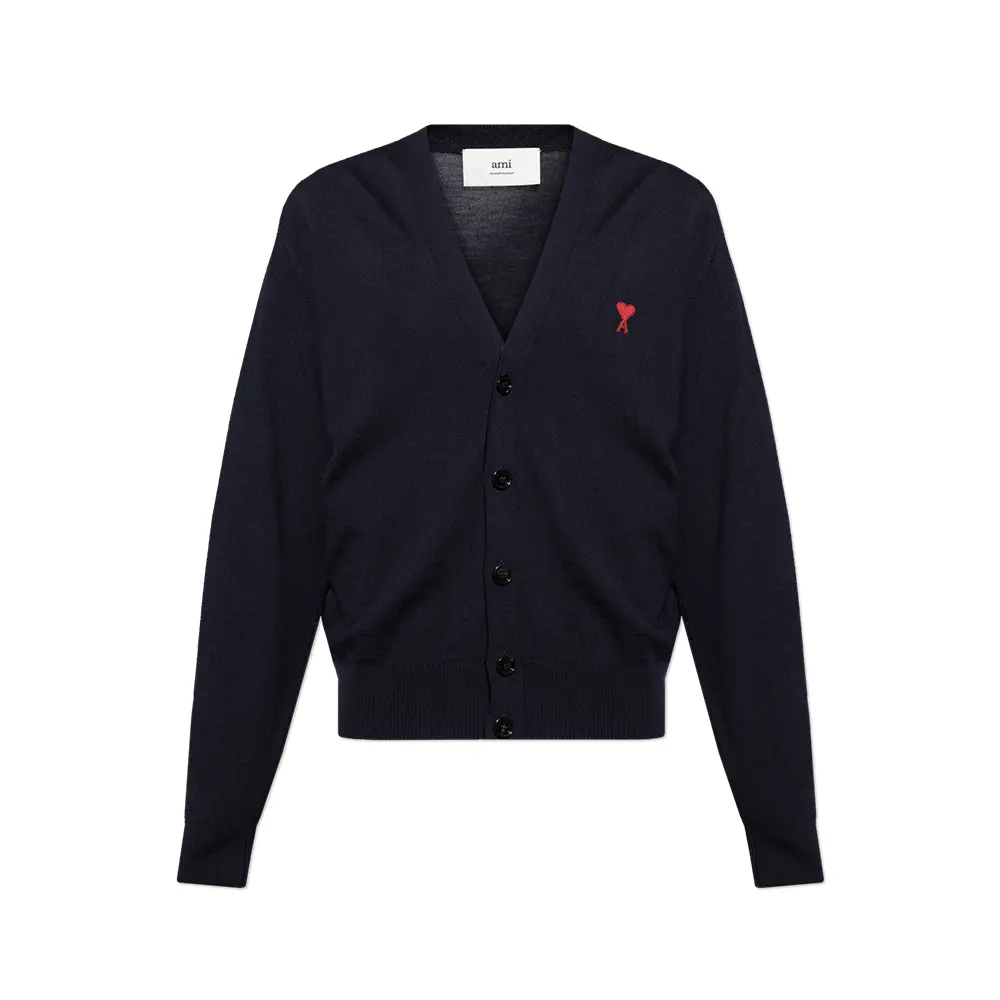 Comme Des Garcons White Heart V-Neck Cardigan Navy – voilà.id