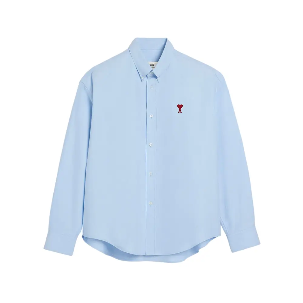 AMI Paris Red Ami De Coeur Boxy Fit Cotton Oxford Shirt Sky