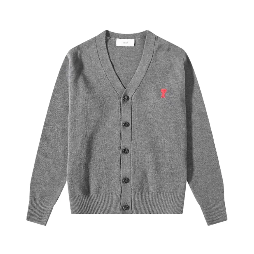 AMI Paris Red Ami De Coeur V Neck Cardigan Knit Grey – voilà.id