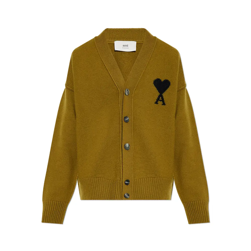 AMI Paris Off White Ami De Coeur Cloudy Wool Cardigan Dark