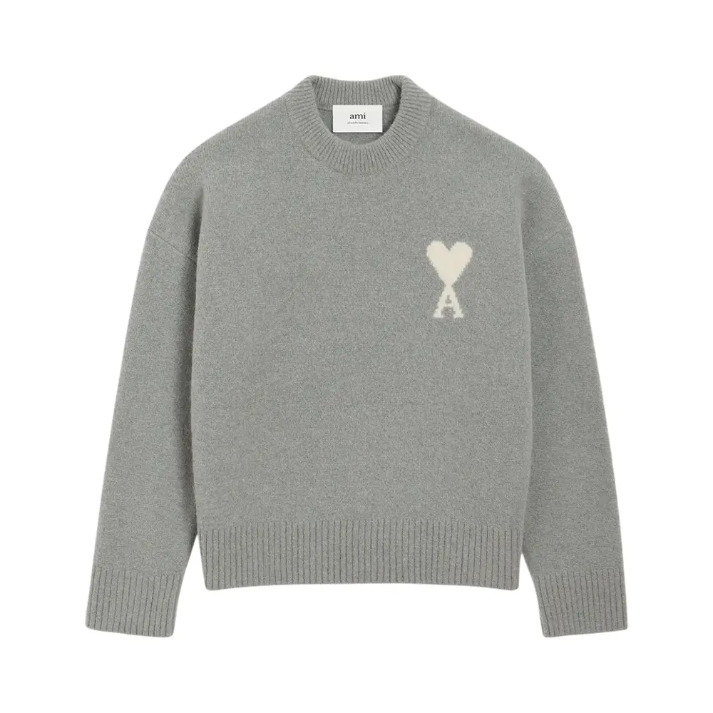 AMI Paris Ecru Ami De Coeur Pullover Grey – voilà.id