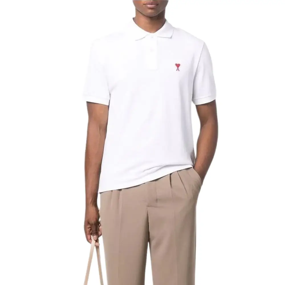 AMI Paris Red Ami De Coeur Logo Chest Embroidered Polo Shirt