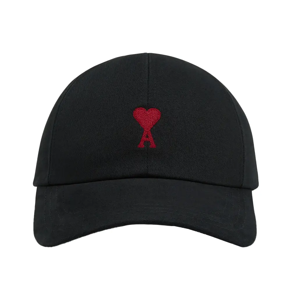 AMI Paris Red Ami De Coeur Cotton Gabardine Embroidered Cap