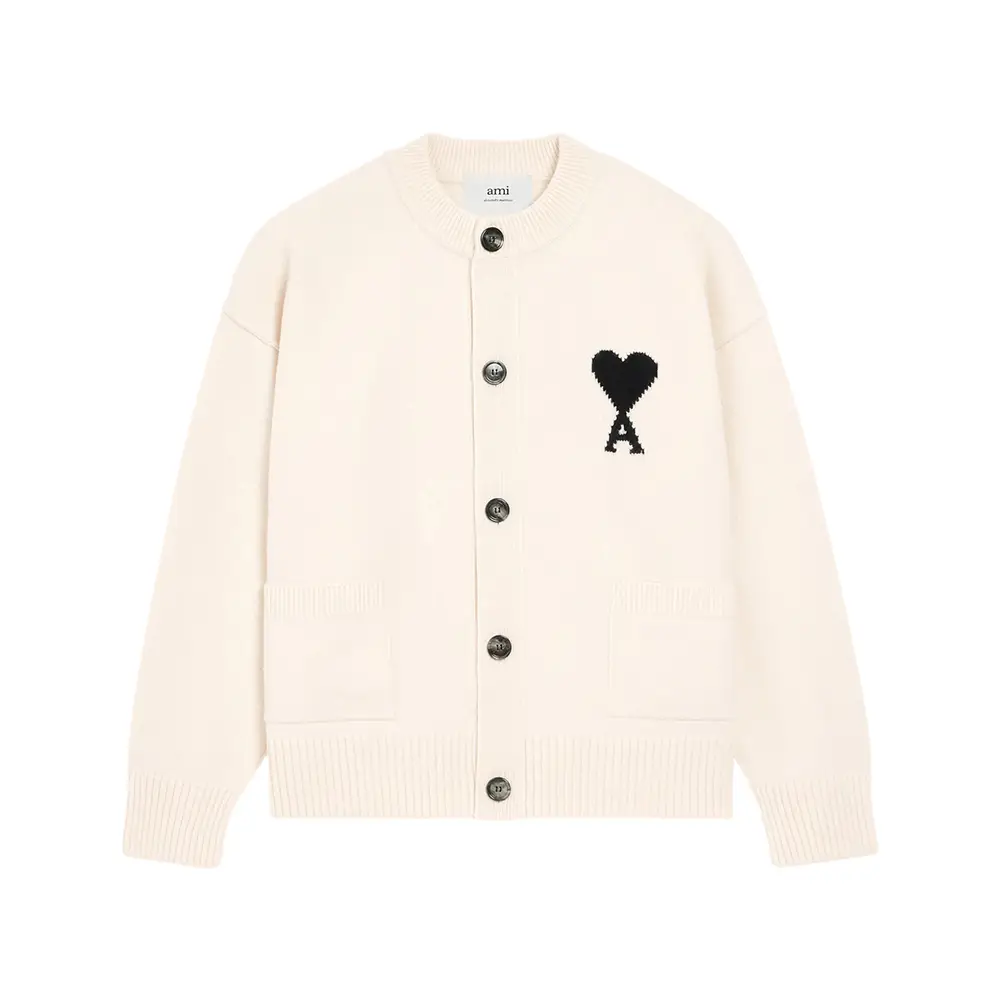 AMI Paris Black De Coeur Cardigan Off White – voilà.id