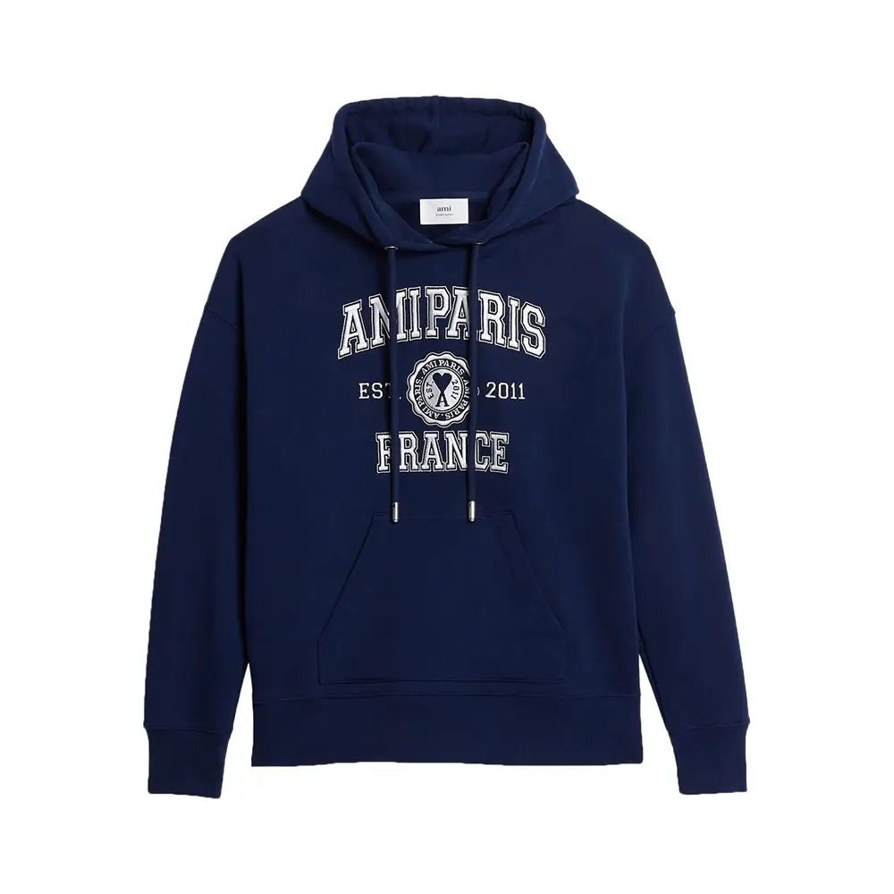 AMI Paris France Print Hoodie Navy – voilà.id