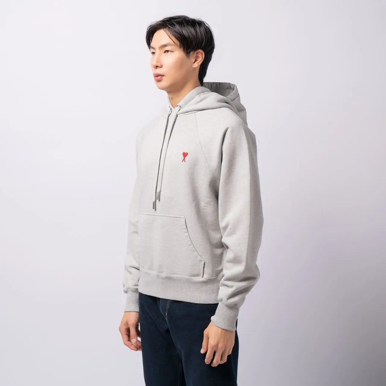 AMI Paris Red Ami De Coeur Heavy Loopback Hoodie Grey – voilà.id