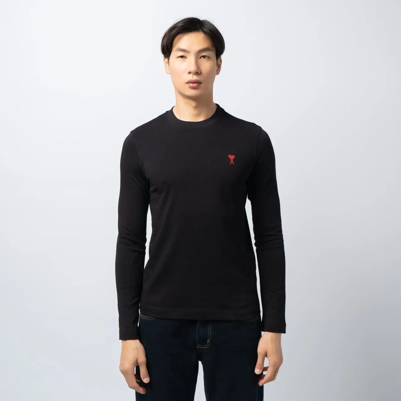 AMI Paris Red Ami De Coeur Heavy Cotton Jersey Long Sleeved