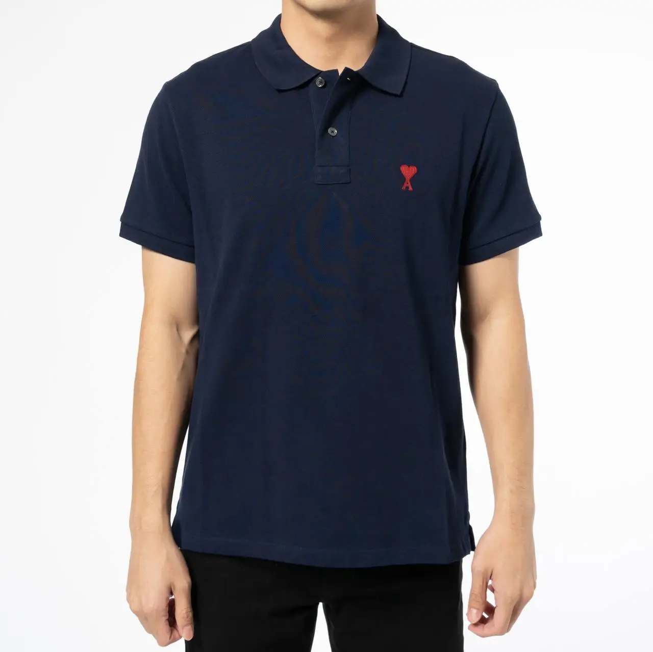 ★★AMI PARIS★★ Red Heart Logo Short Sleeve Polo Shirt Bla AMI Paris Red Ami De Coeur Polo Shirt Navy – voilà.id