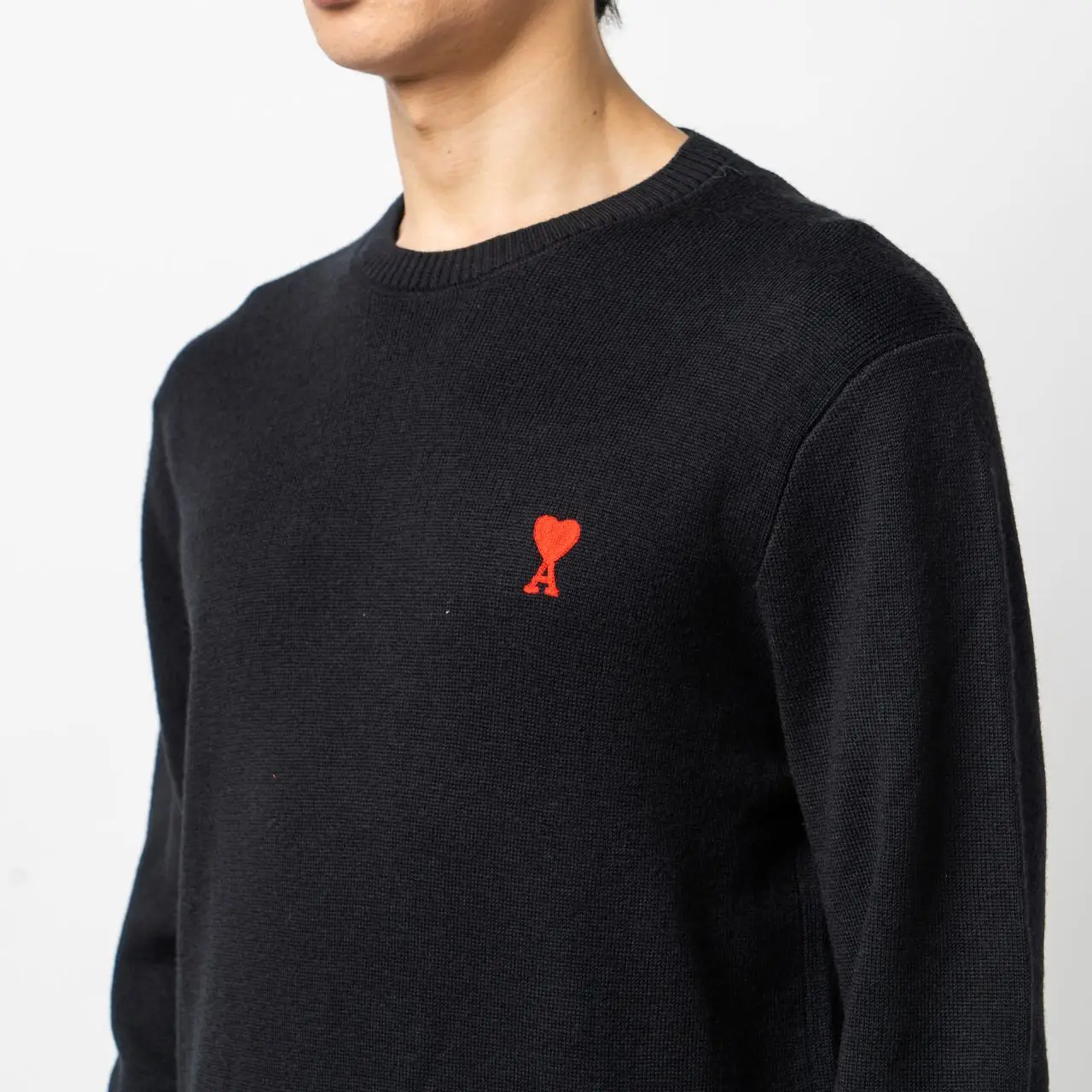 ★AMI PARIS★ Red heart logo hood black BFUSW235730001 BFUSW Black Red Ami De Coeur Hoodie | AMI PARIS