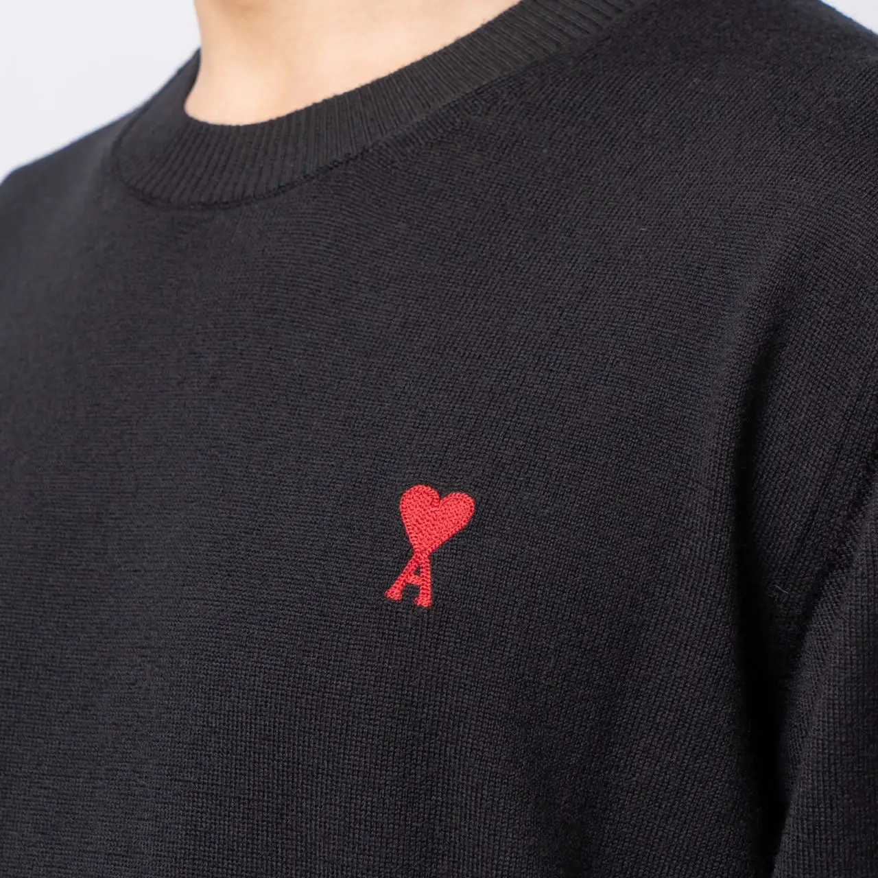 AMI Paris Red Ami de Coeur Merino Wool Sweater Black – voilà.id AMI Paris Red Ami de Coeur Merino Wool Sweater Black – voilà.id