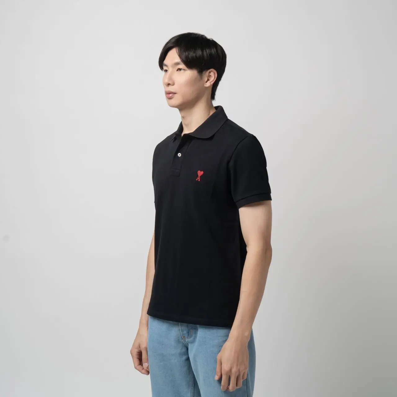 ★AMI PARIS★ Red Heart Logo Short Sleeve Polo Shirt Black B AMI AMI Paris Small A Heart Polo - Polo Shirts - Compare