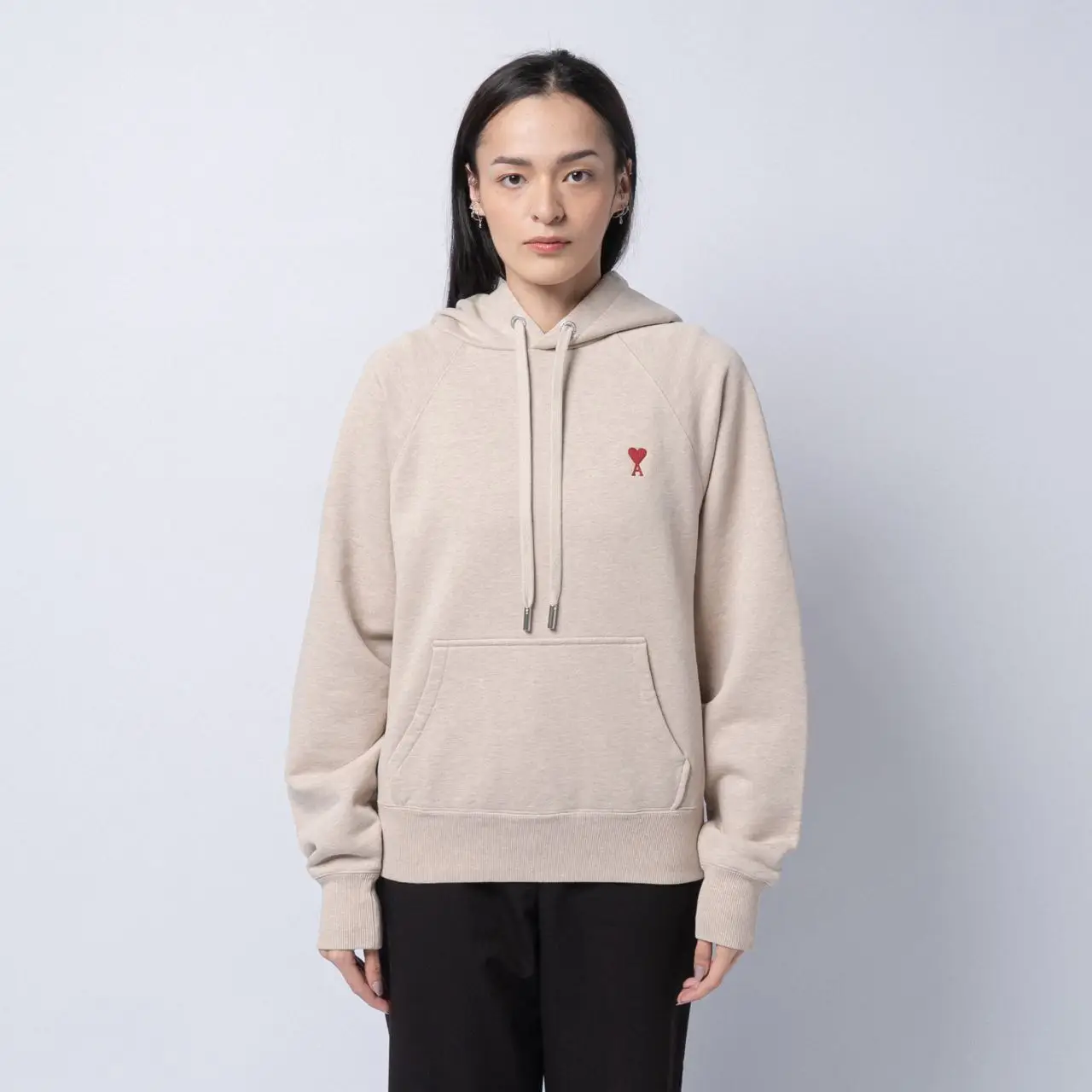 AMI Paris Red Ami De Coeur Heavy Loopback Hoodie Heather