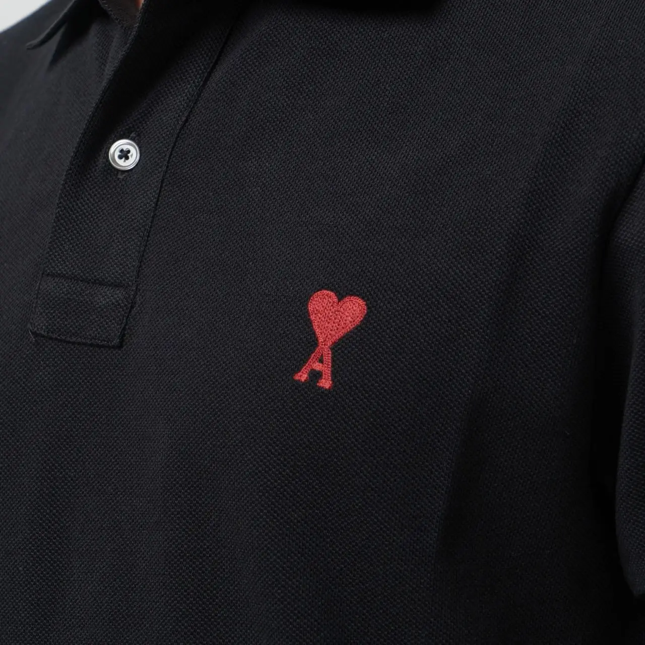 ★AMI PARIS★ Red Heart Logo Short Sleeve Polo Shirt Night B AMI Paris Red Ami De Coeur Polo Shirt Black – voilà.id