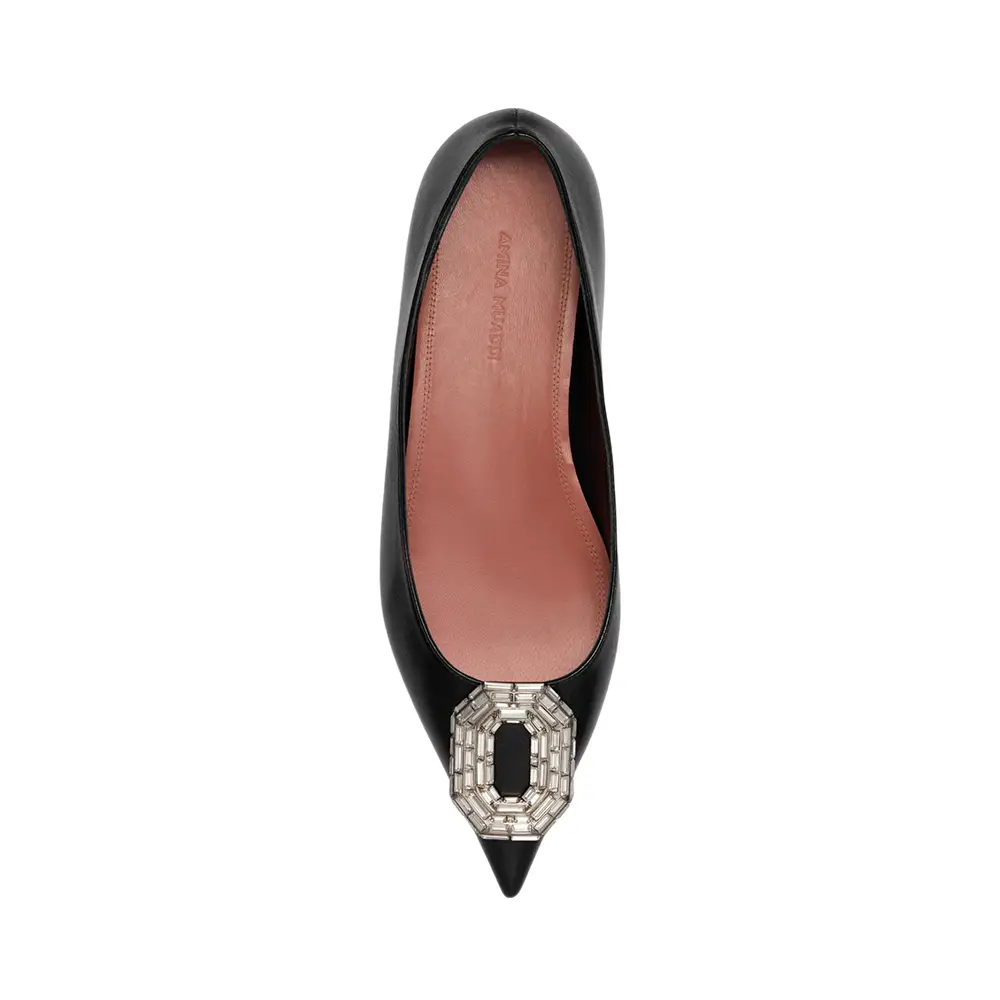 Amina Muaddi Camelia Nappa Flat Shoes Black – voilà.id