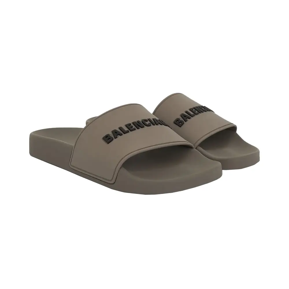 Balenciaga Pool Slide Sandals Grey Logo Black – voilà.id