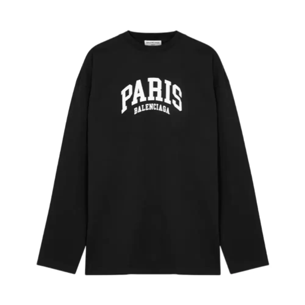 Balenciaga Cities Paris Long Sleeve Oversized T- Shirt Black