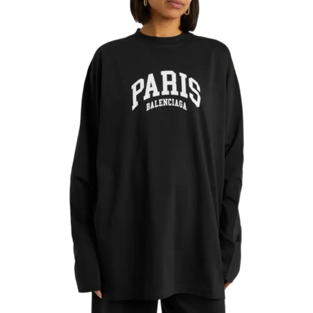 Balenciaga Cities Paris Long Sleeve Oversized T- Shirt Black