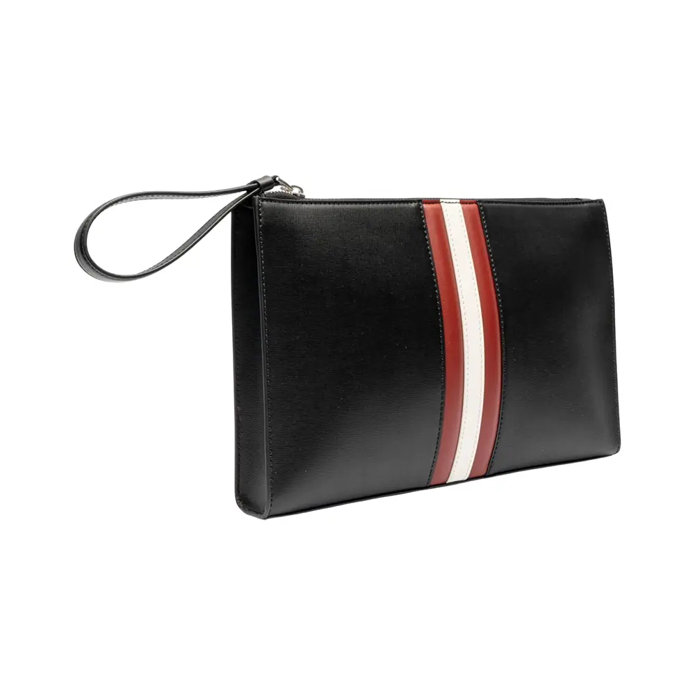 Bally Mythos Large Zip Leather Clutch Bag Black Red – voilà.id