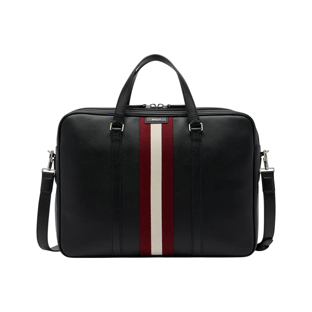 Bally Mikes Leather Business Bag Vertical Stripe All Black – voilà.id