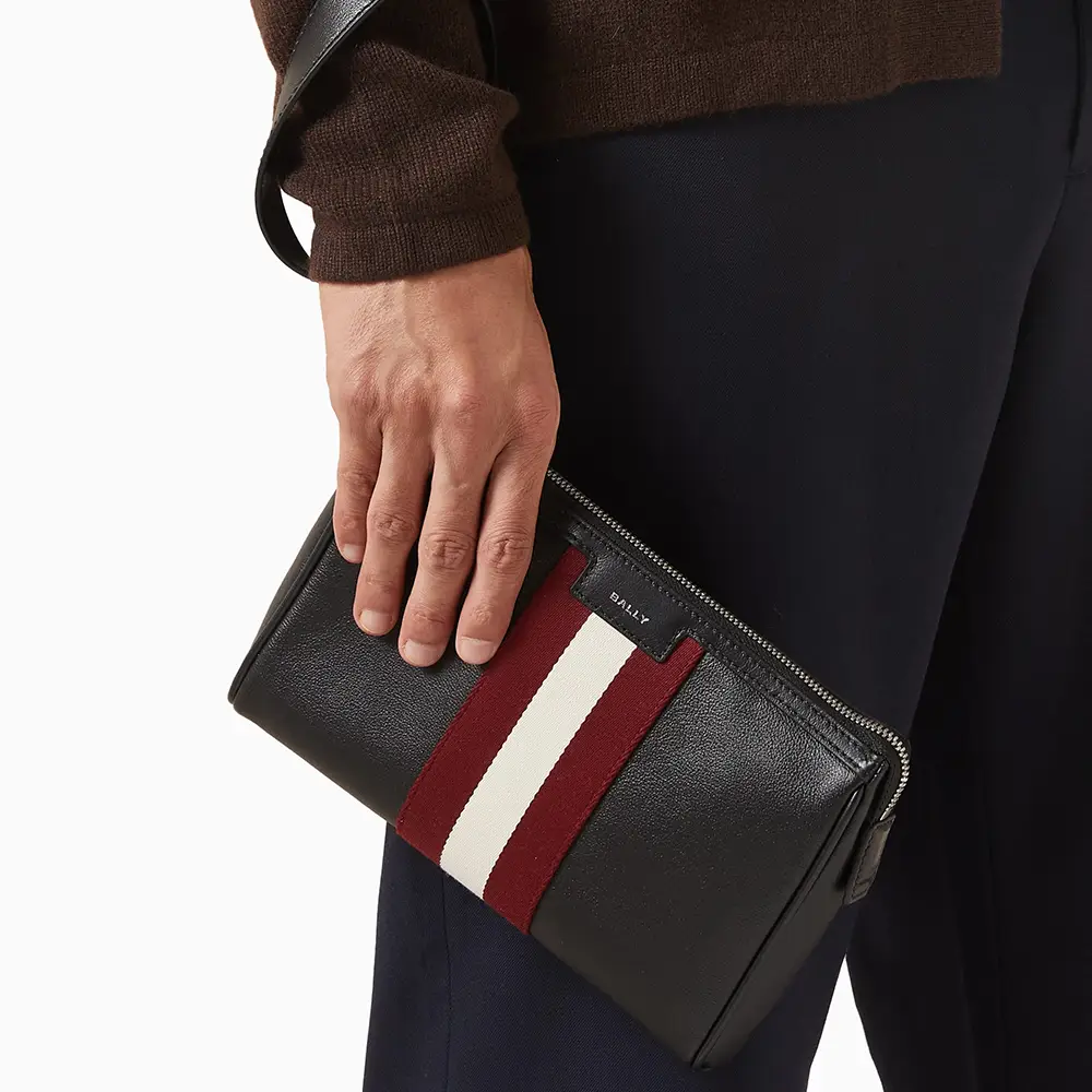 Bally Code Plain Calf Leather Clutch Black Red – voilà.id